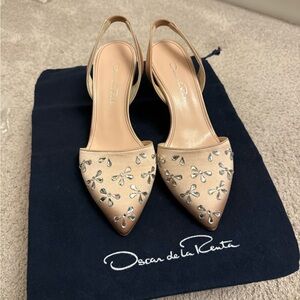 Oscar de la Tenta Aerin Beige Embellished Heels